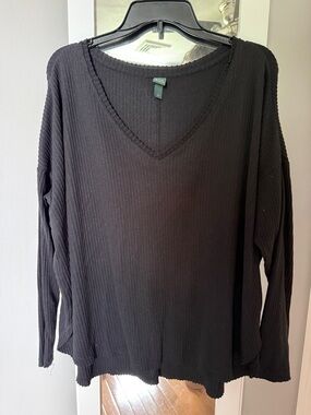 wild fable Black Ribbed Scoop Neck Long Sleeve Top